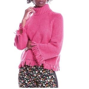 Tory Burch Hot Pink Fringe Turtleneck Sweater